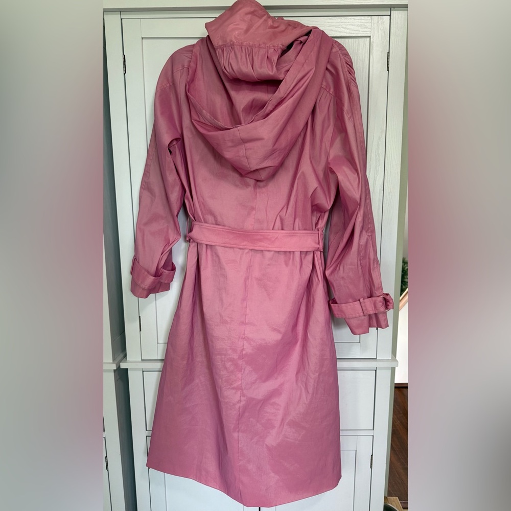 Samuel Dong Pink Hooded Belted Trench Coat L Statement Designer Artsy Coquette - Picture 7 of 10
